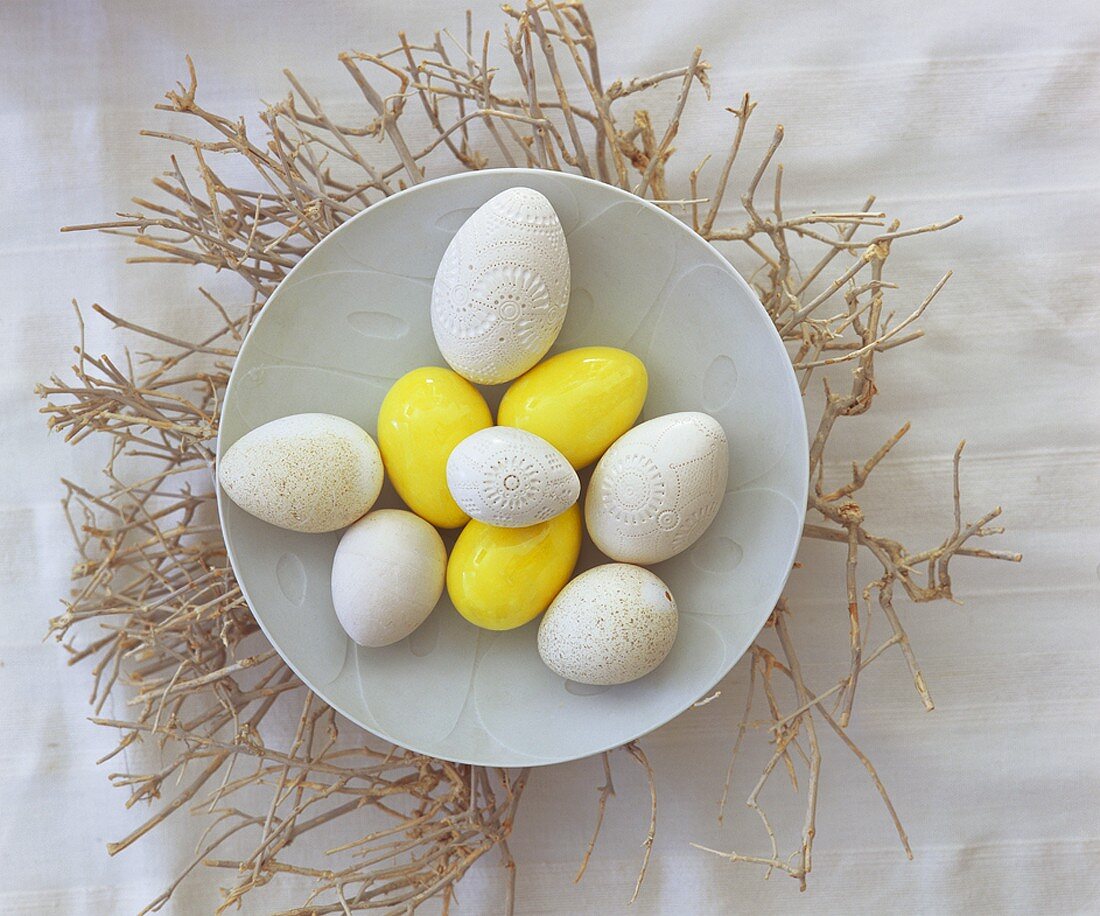 White and yellow Easter eggs