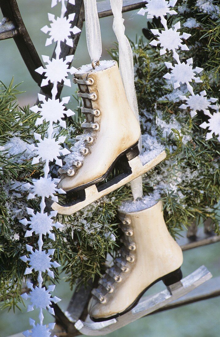 Conifer wreath and skates (Christmas decoration)