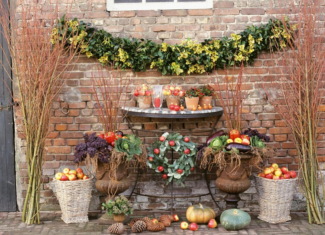 Interior courtyard decorated for Thanksgiving