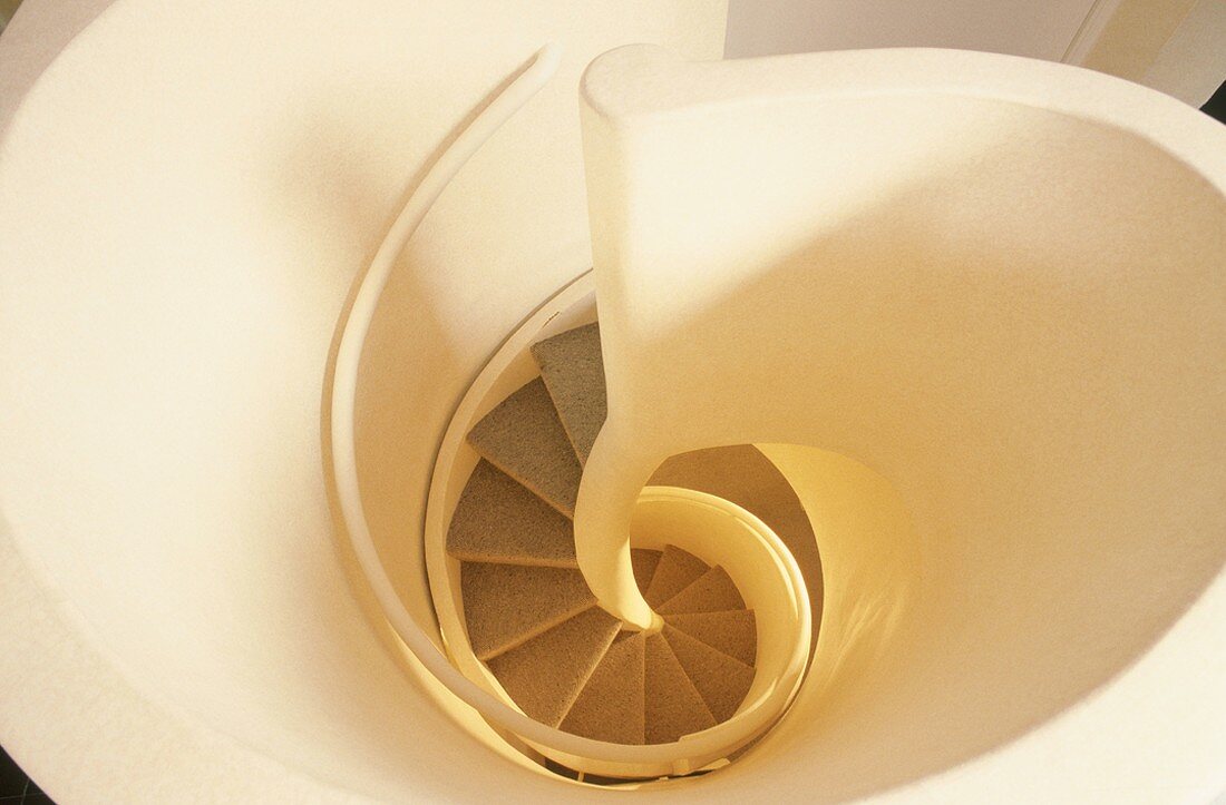 View down through a spiral staircase
