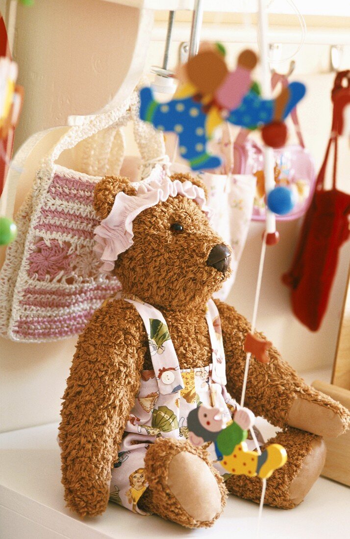 Teddy bear in child's bedroom