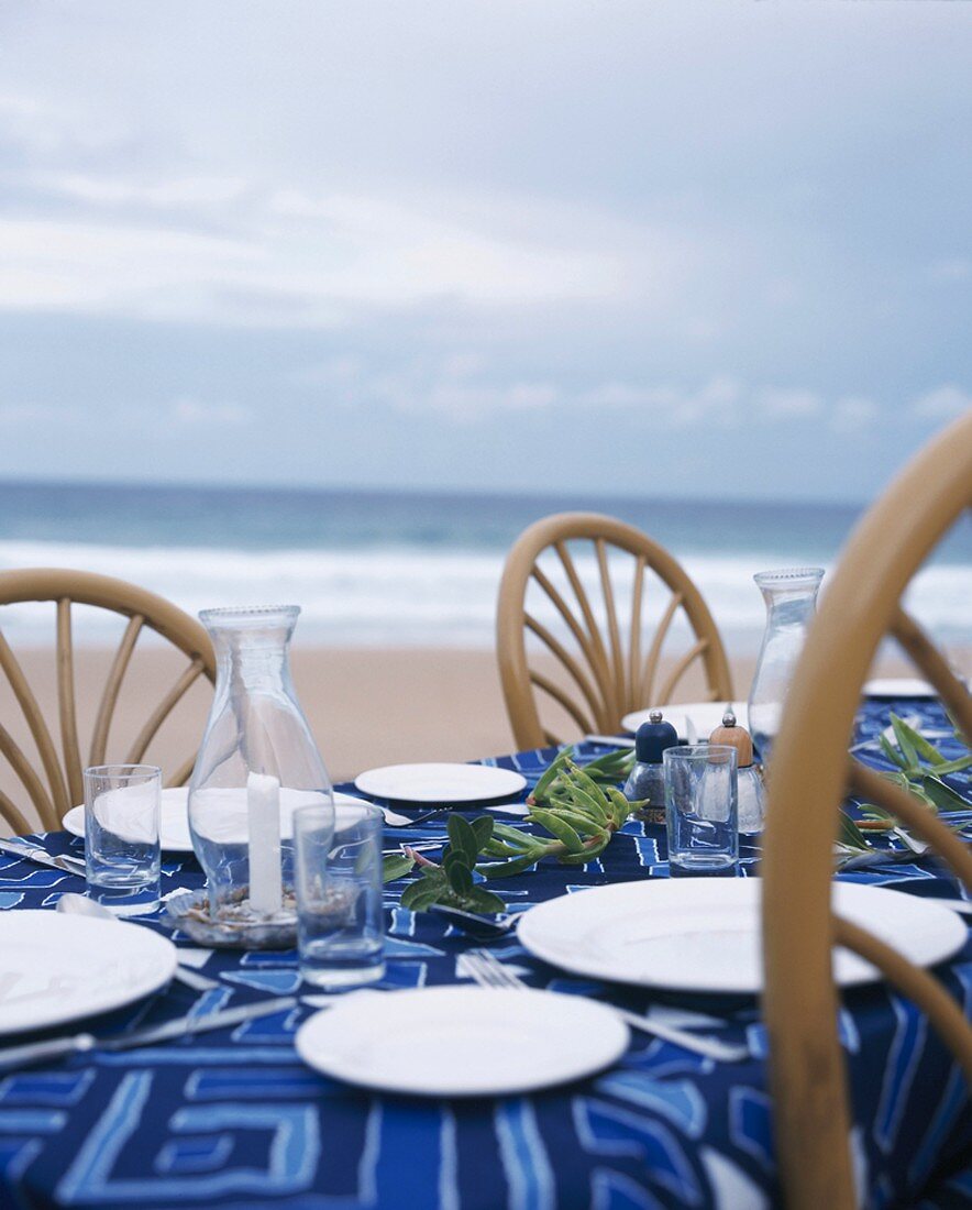 Set table on beach