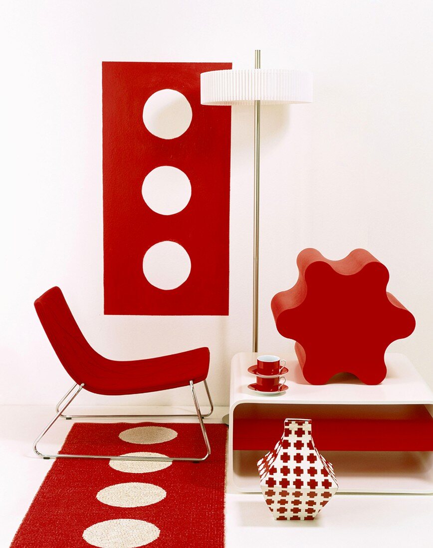 Red and white furnishings