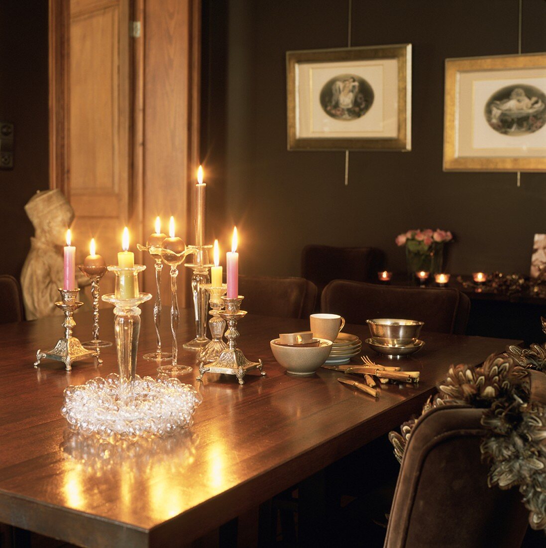 Christmas table and decorations in candlelight
