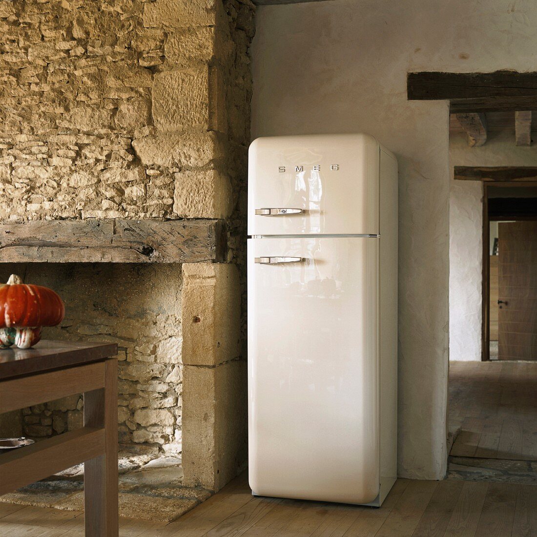 Detail of interior with fireplace