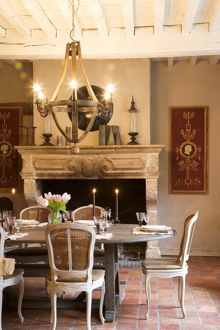 Dining room with fireplace