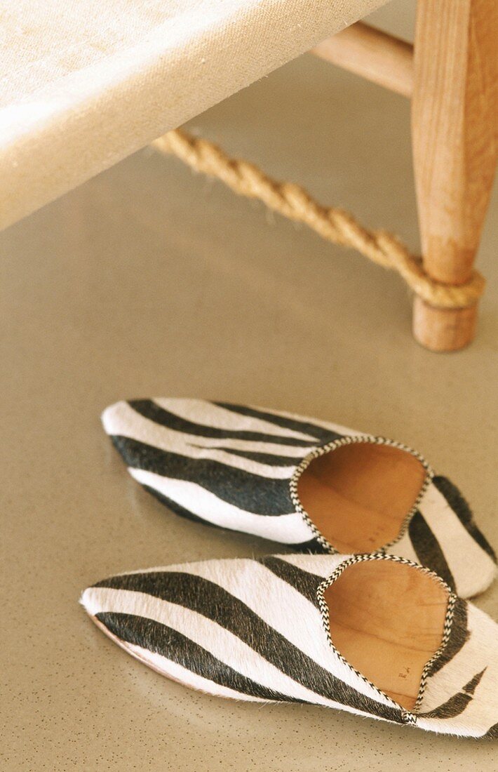 Black and white striped slippers