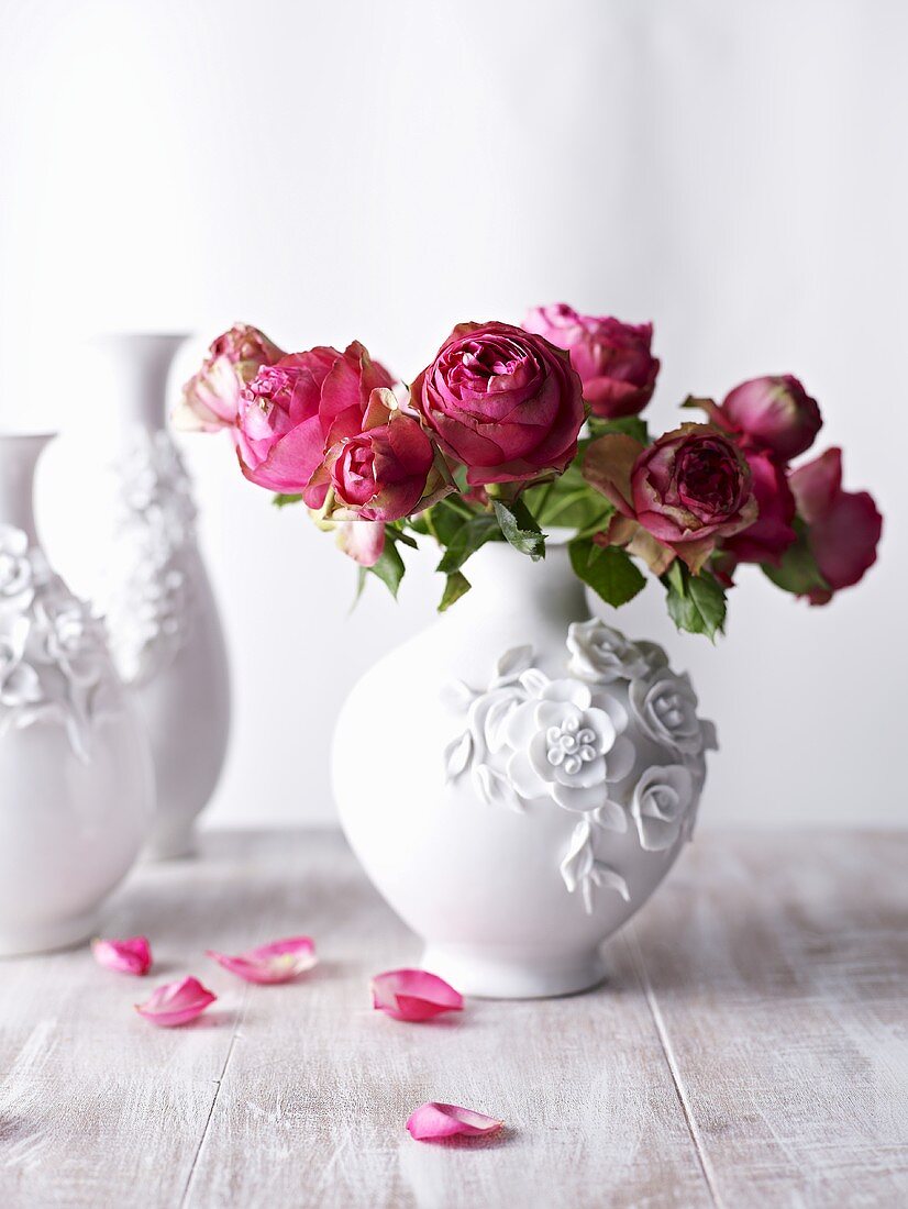 Roses in ceramic vase