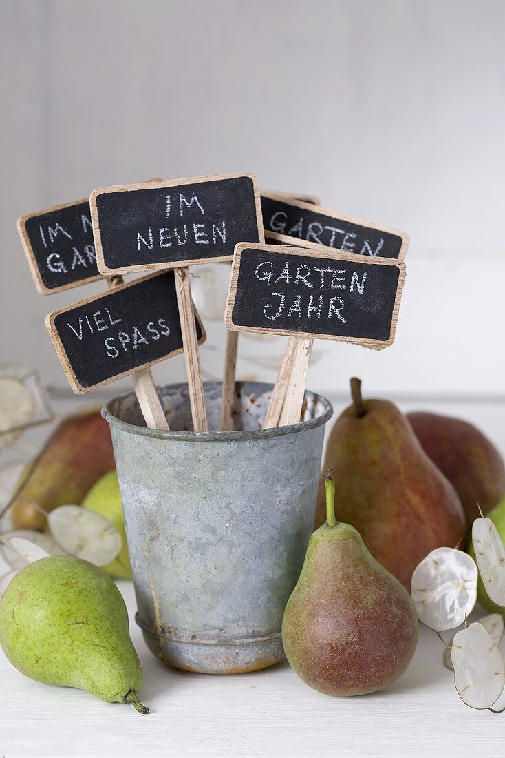 Garden labels and pears