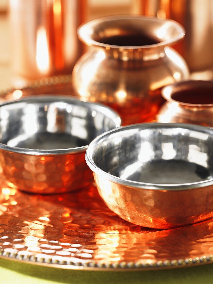 Copper bowls and vases