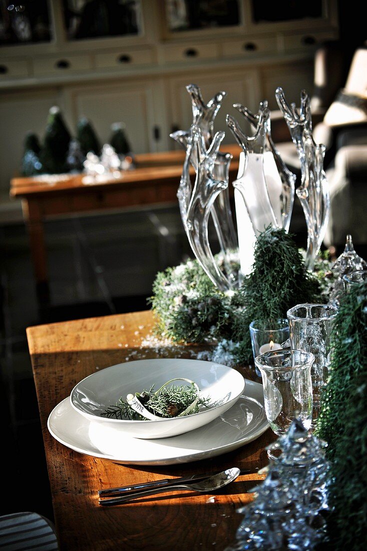 A place setting decorated for Christmas