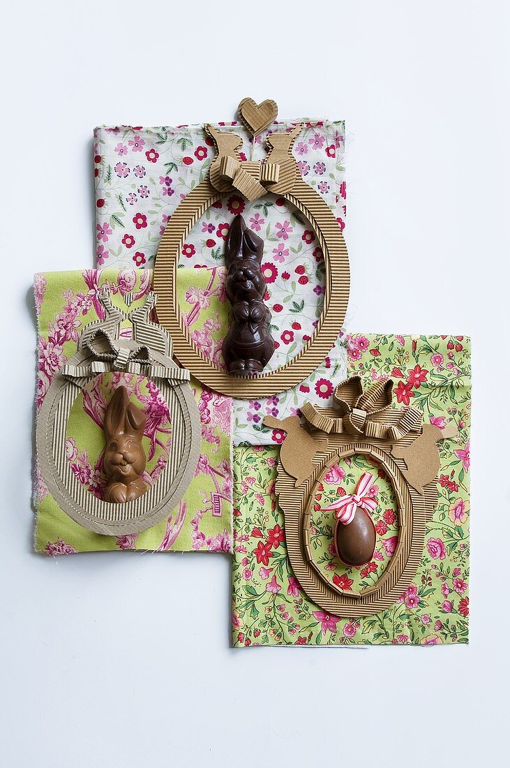Easter decorations on patterned fabrics