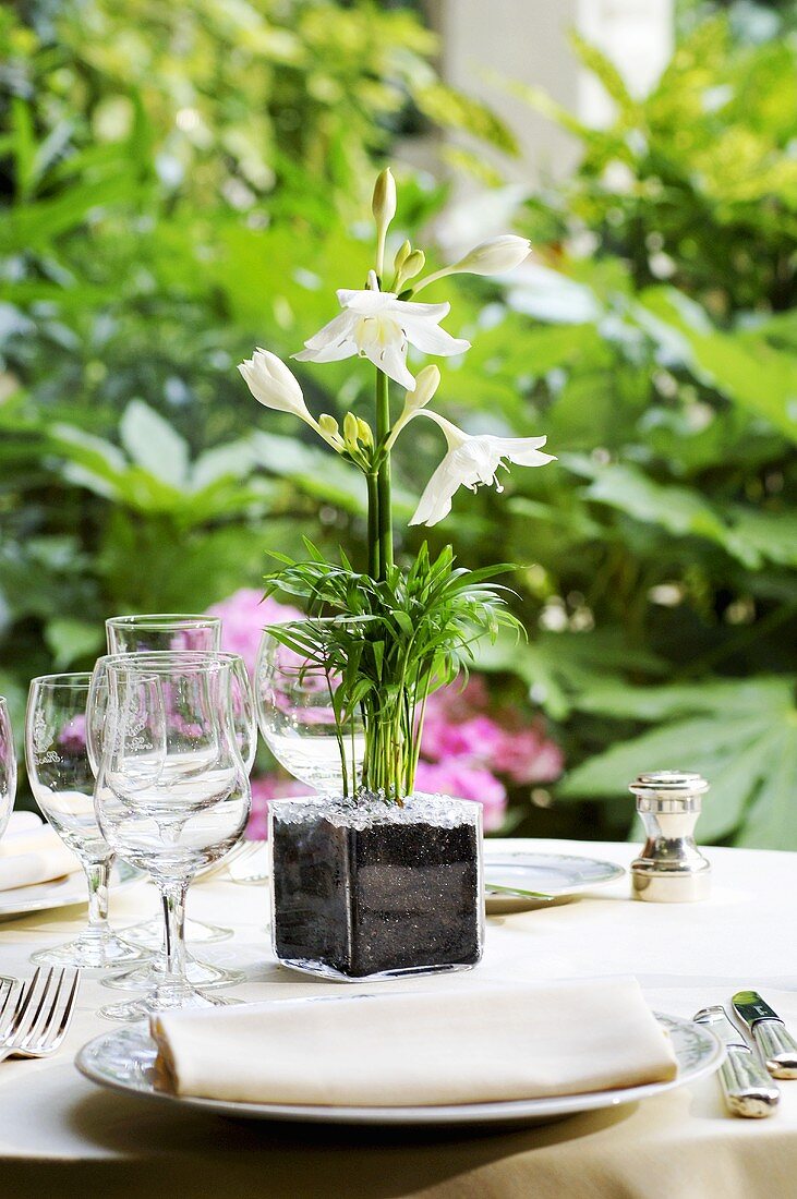 Festlich gedeckter Tisch mit Blumendeko