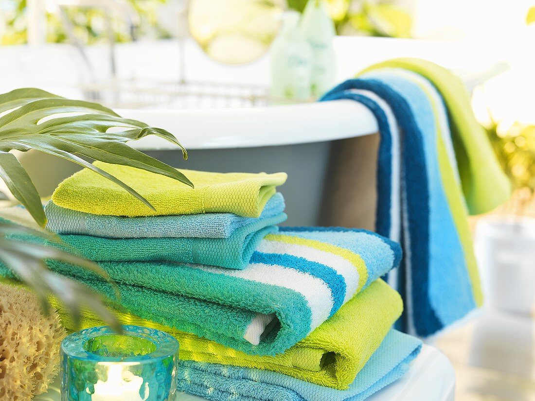 Coloured towels in a bathroom