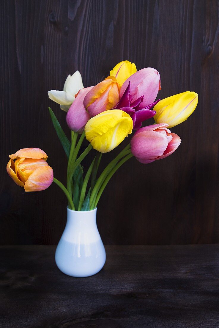 Several tulips in a vase