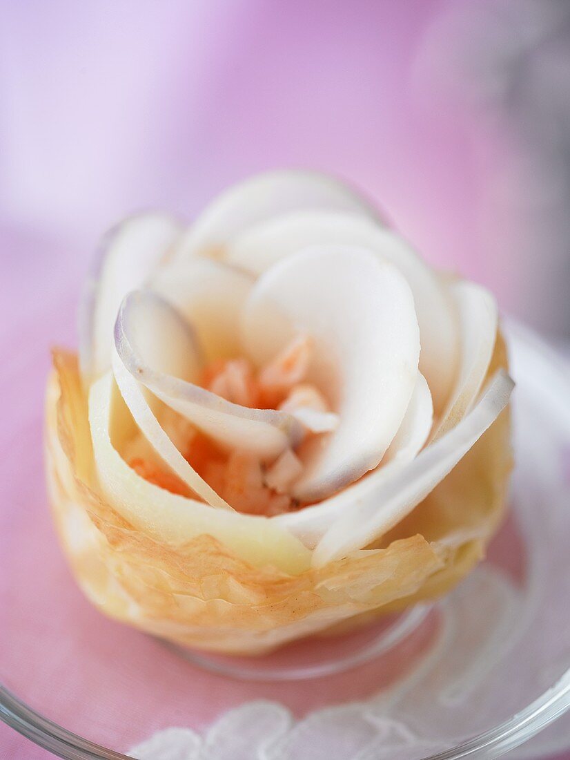 Vegetable rose in filo pastry