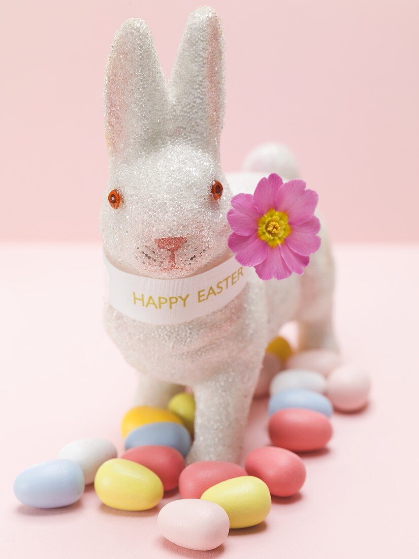 Easter Bunny and coloured sugar eggs