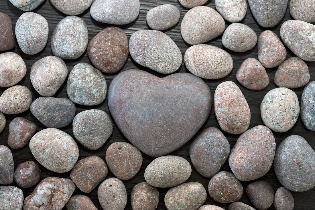 Pebbles with a heart-shaped pebble in the middle