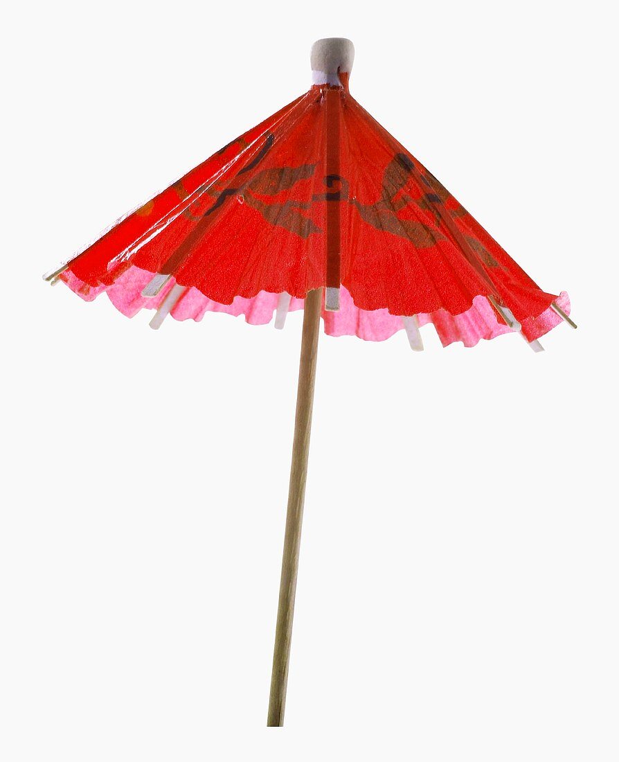 Partially Opened Red Cocktail Umbrella on White Background