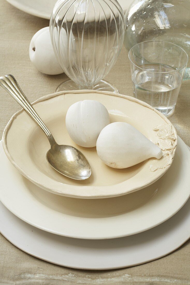 White Place Setting with White Fruit