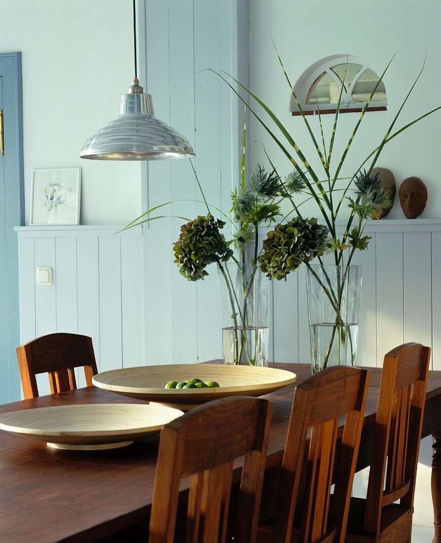 A dining table and chairs