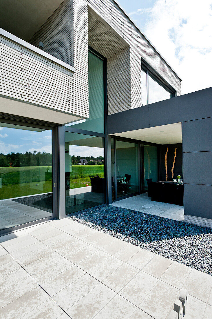 One-family house with roofed terrace, Neuenkirchen, North Rhine-Westphalia, Germany