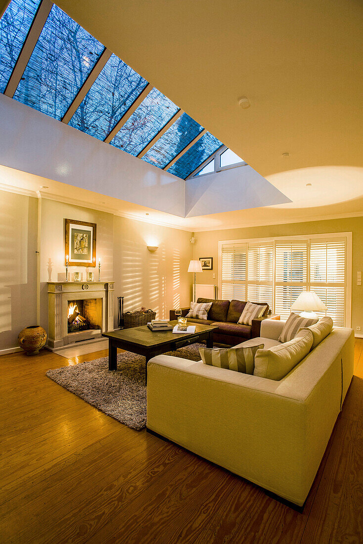 Living room with fireplace, Hamburg, Germany