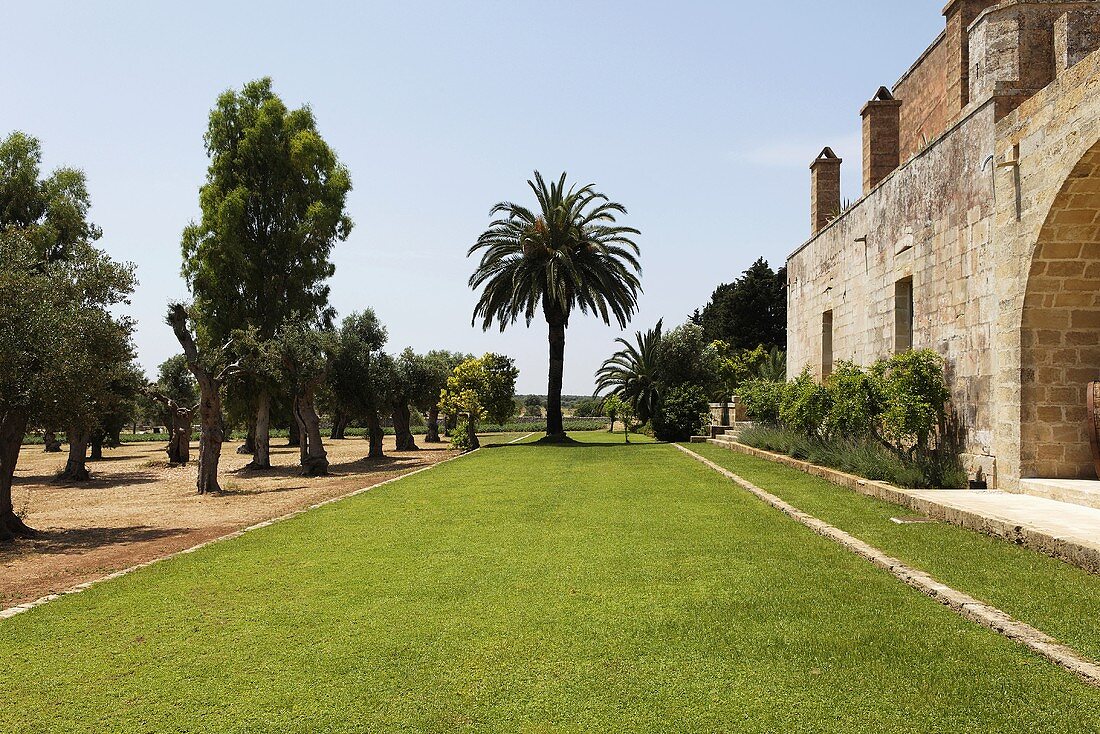 Italian garden with a romantic castle