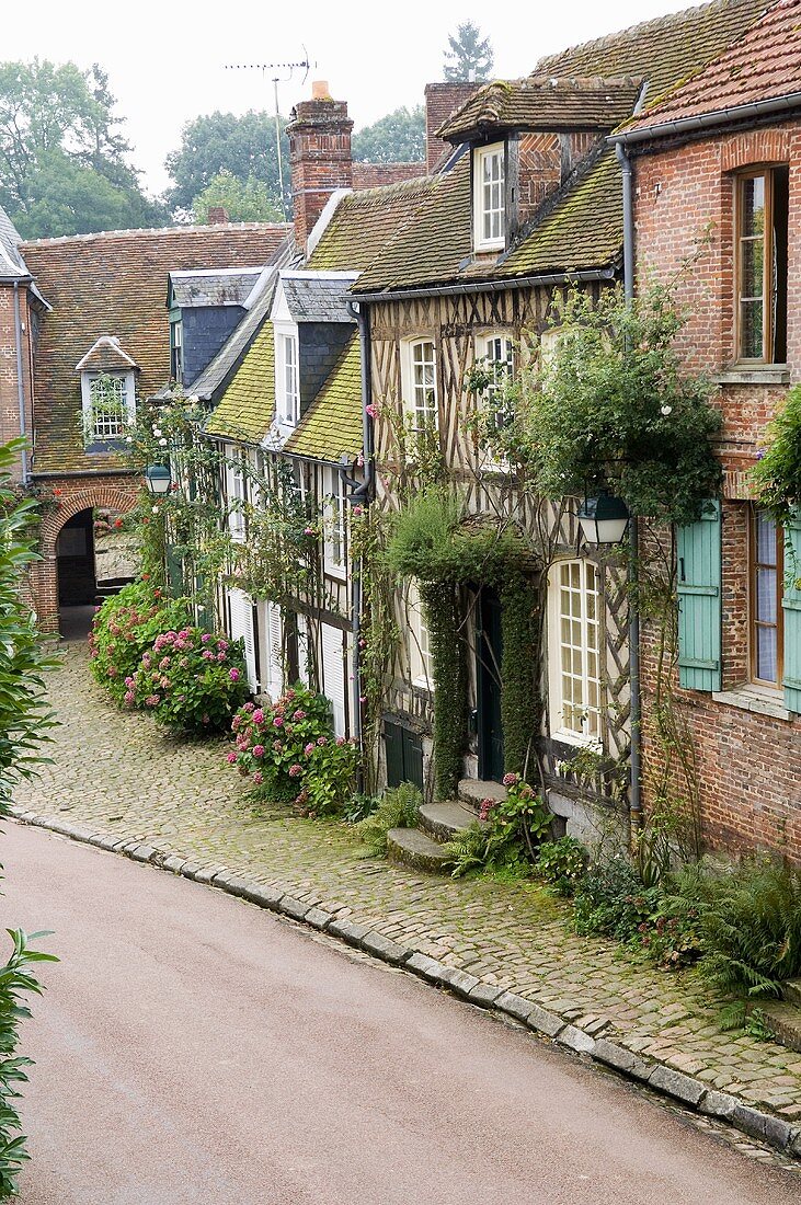 An old French village with half-timbered houses
