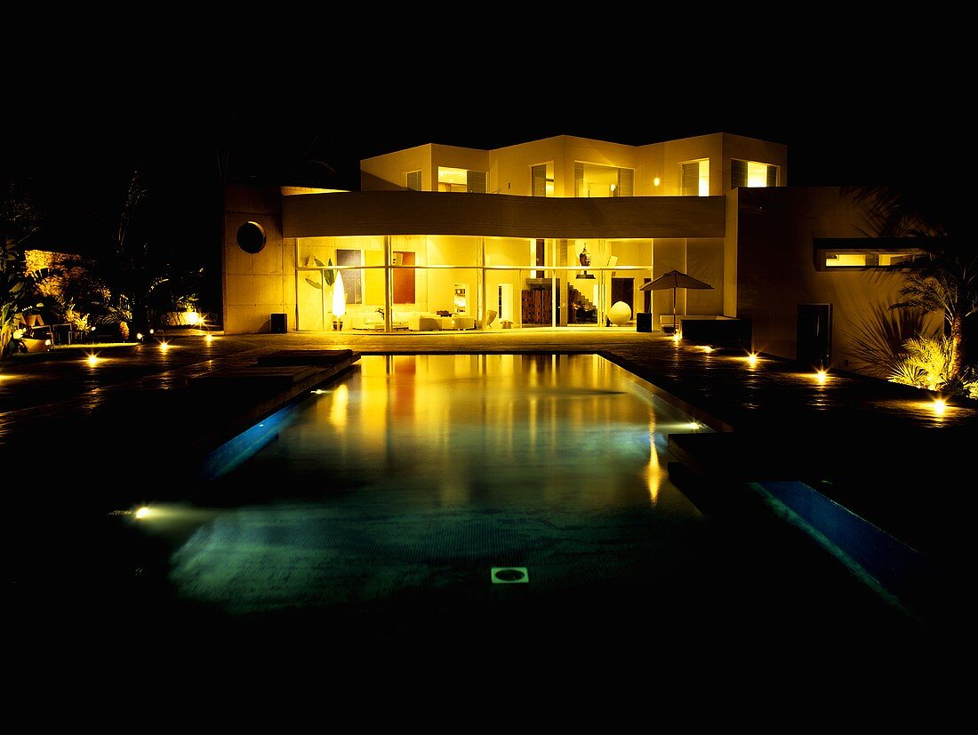 Pool at night - romantic lighting in a Mediterranean villa