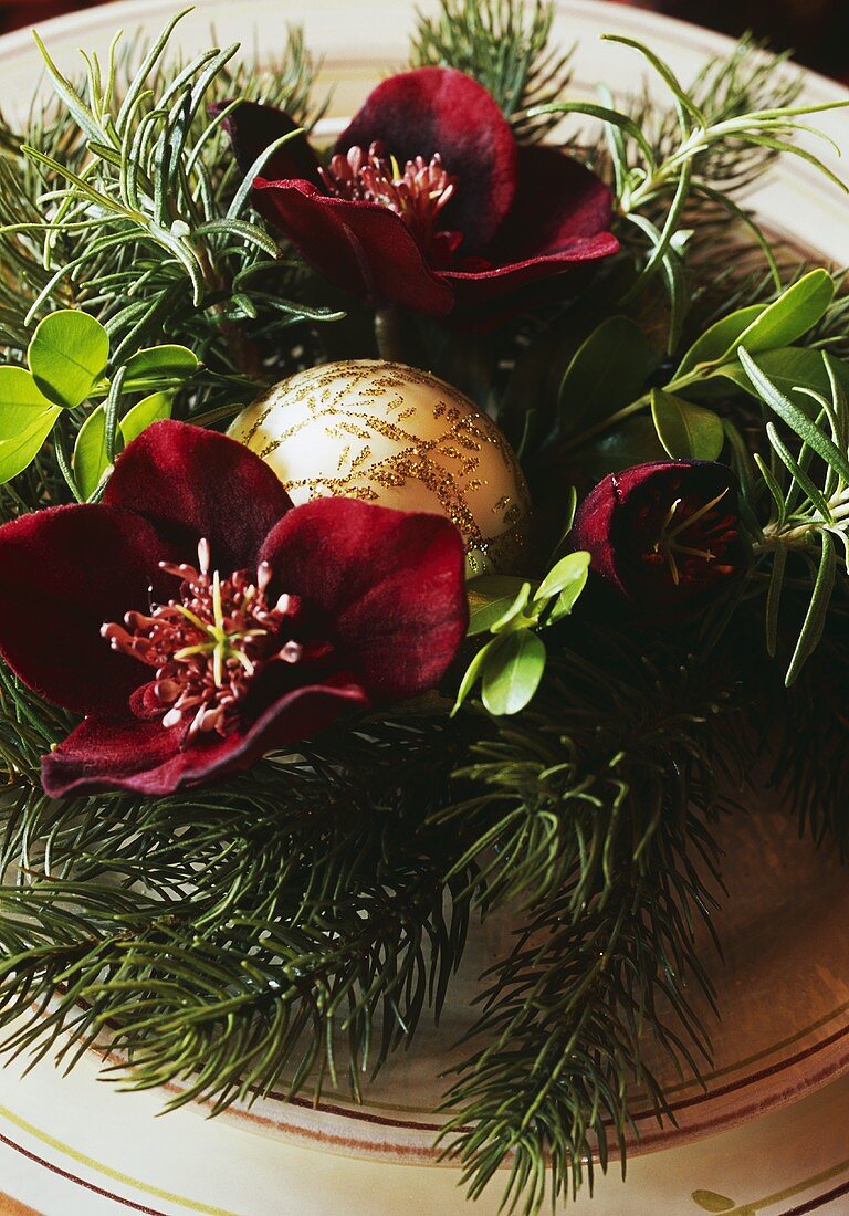 Christmas decorations on a plate