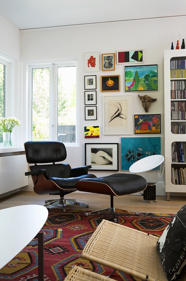 Bauhaus chair with foot stool in the corner of a living room