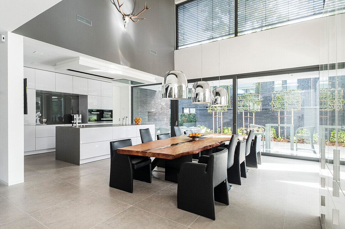 Küche eines modernen Architekturhauses im Bauhausstil, Oberhausen, Nordrhein-Westfalen, Deutschland