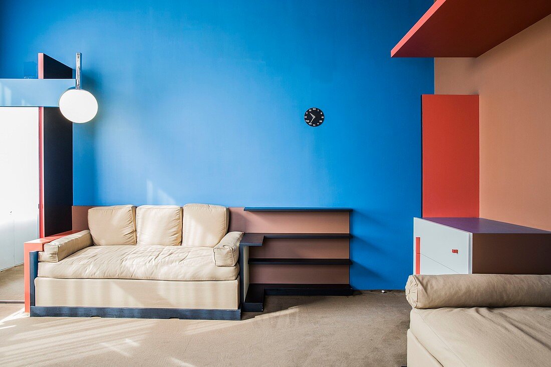 Frankreich, Nord, Croix, Villa Cavrois vom Architekten Robert Mallet-Stevens, denkmalgeschützt, blaues Schlafzimmer