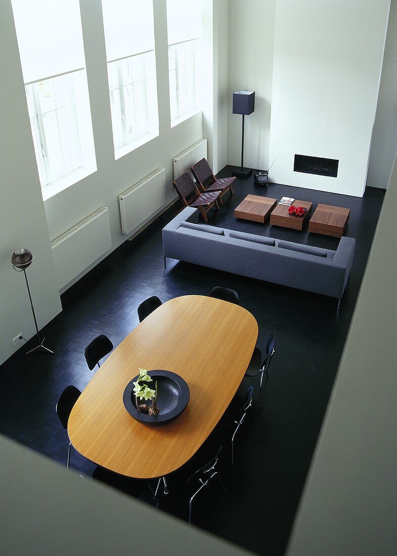 A view of an open-plan living room-cum-dining room