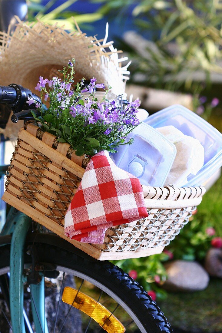 Picknickkorb auf einem Fahrrad
