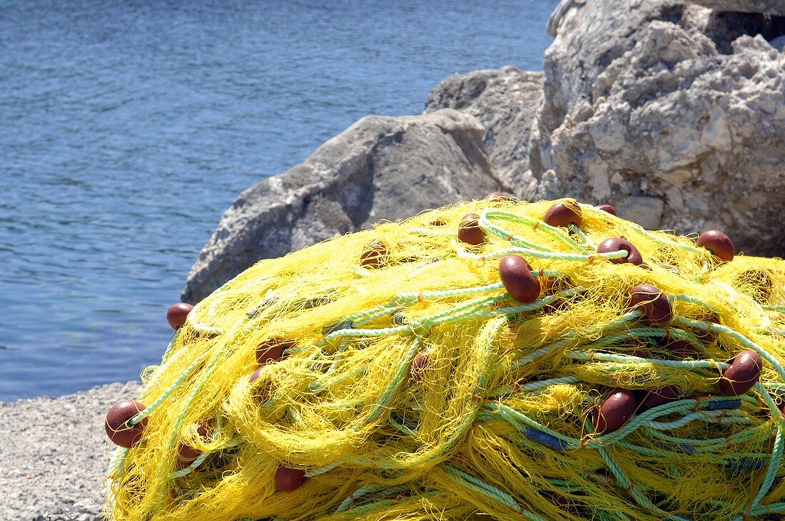 Gelbes Netz, im Hintergrund das Meer