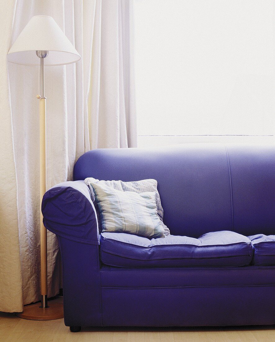 A dark blue sofa