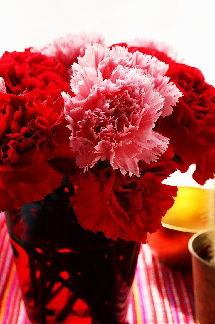 Bouquet of red and pink carnations