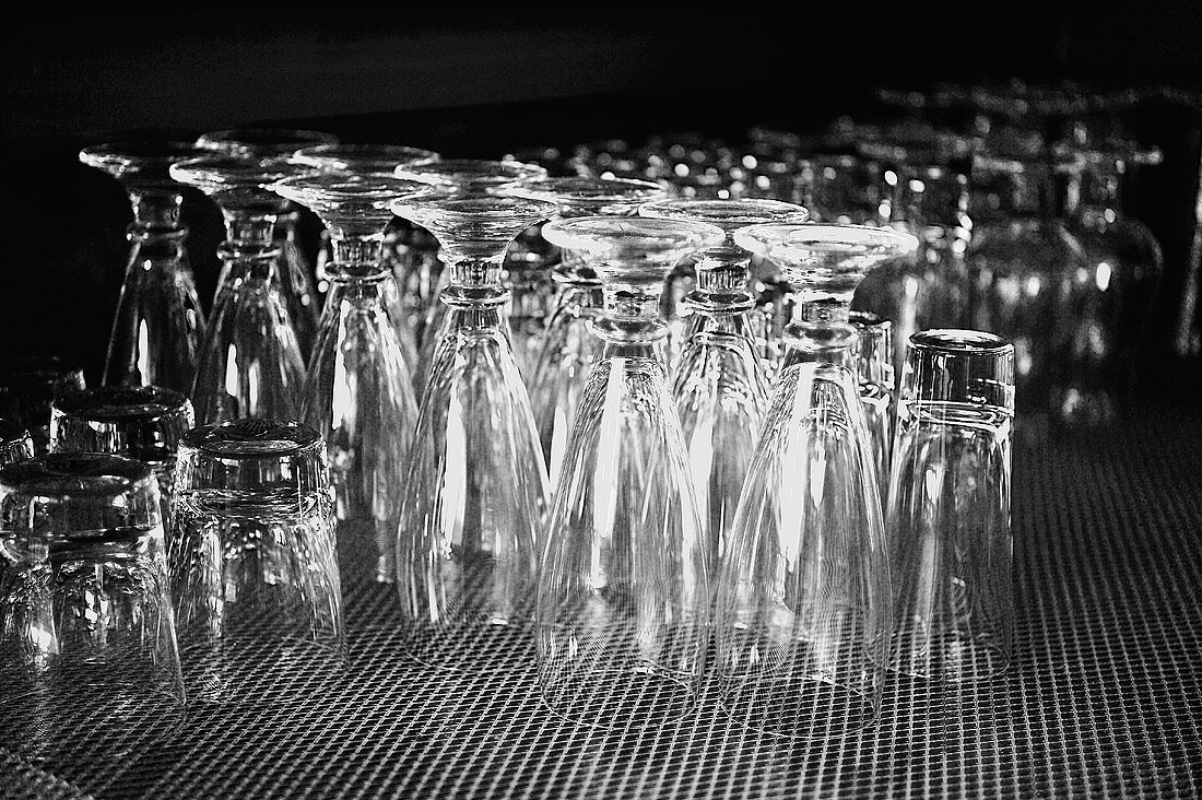 Empty glasses on counter