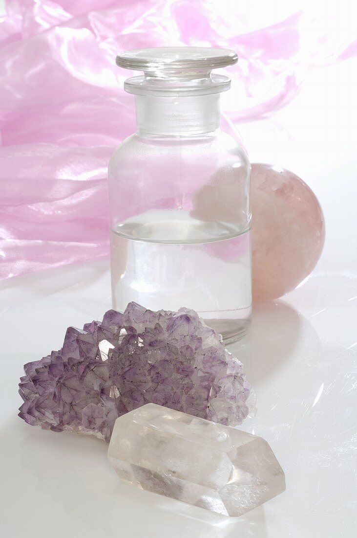 Crystals and apothecary bottle