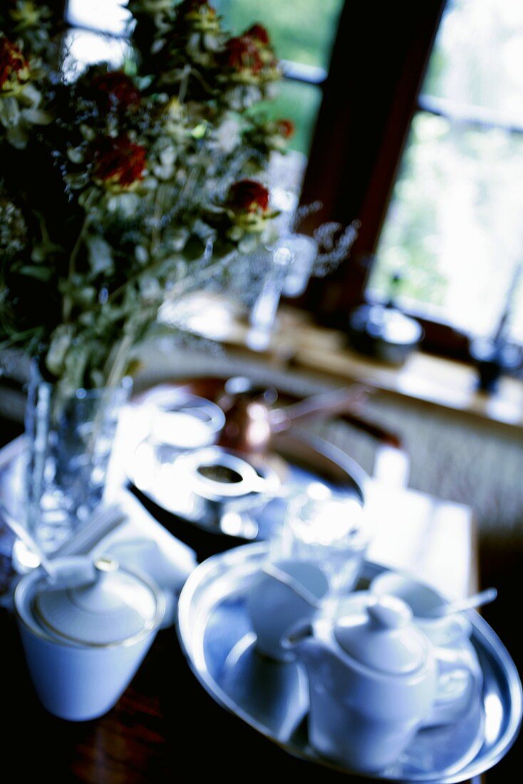 Table laid for coffee