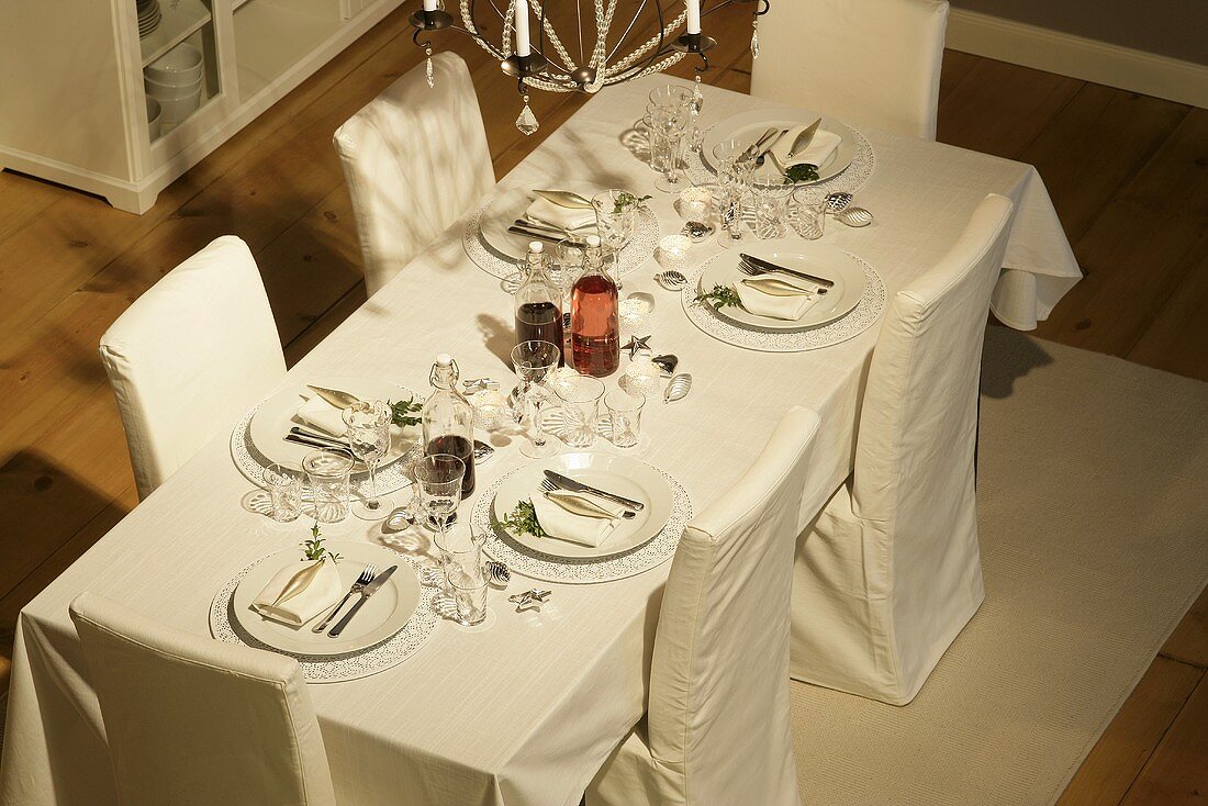 Christmas table laid in white