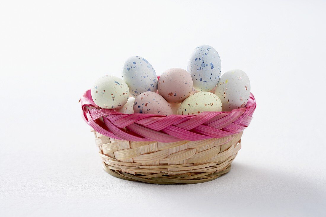 Small basket of speckled Easter eggs