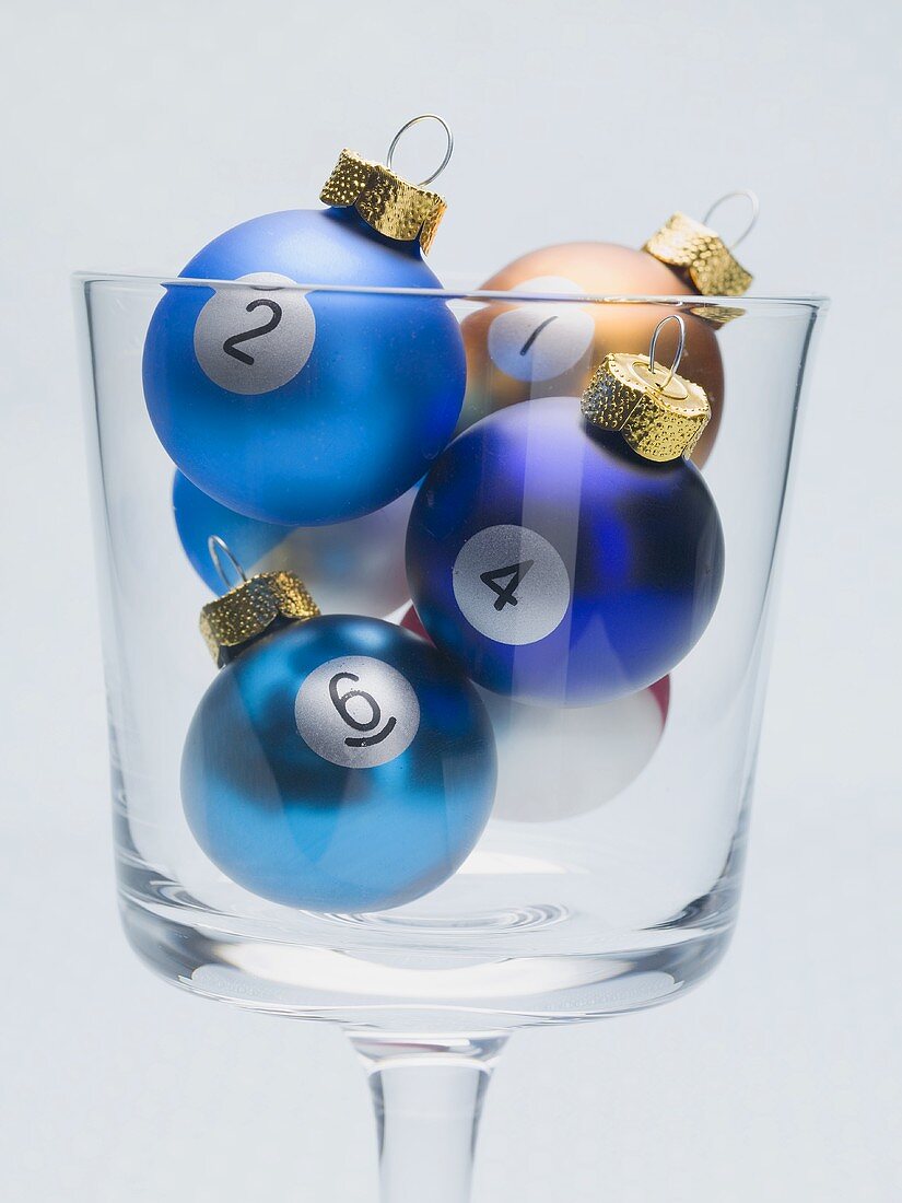 Christmas baubles with numbers in glass (billiard balls)