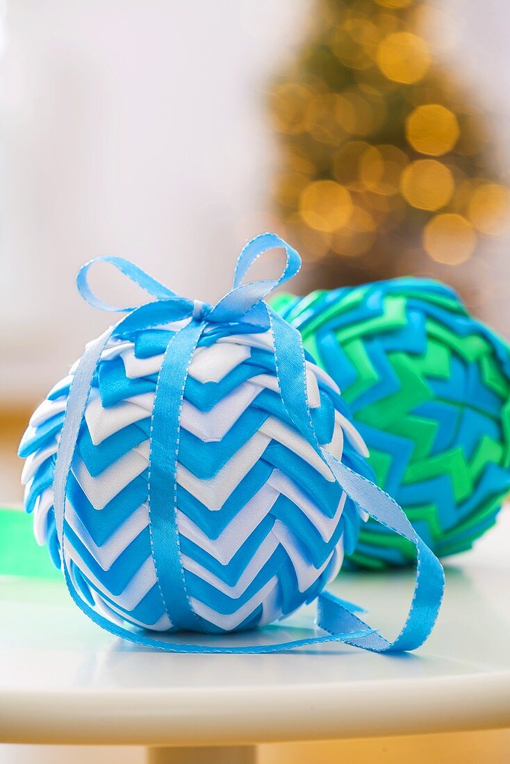 Colourful fabric Christmas baubles