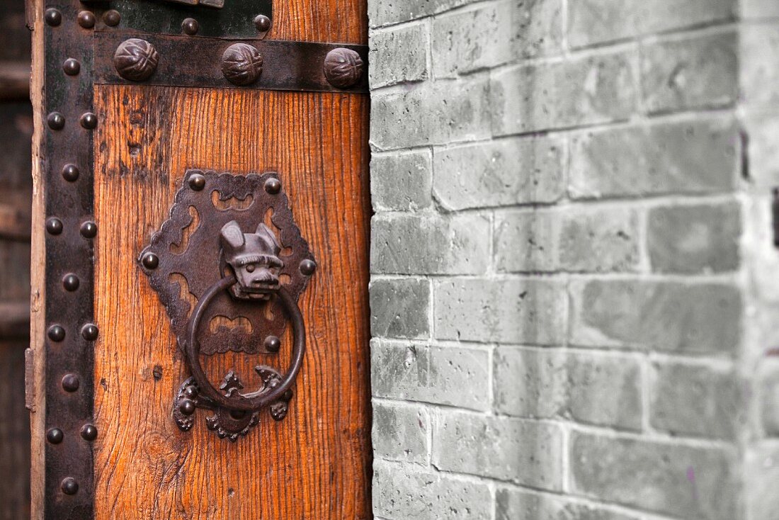 Wooden Door With Ornate Door Knocker