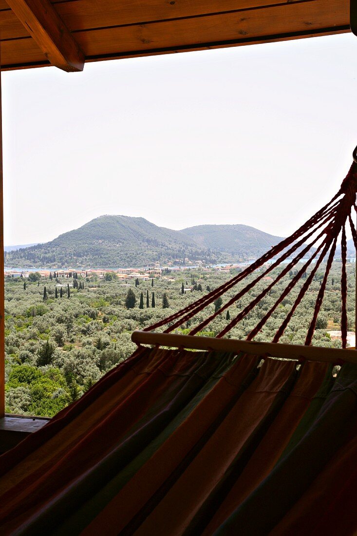 Ausblick auf die Umgebung vom Turm der Villa Octavius, Lefkas, Griechenland
