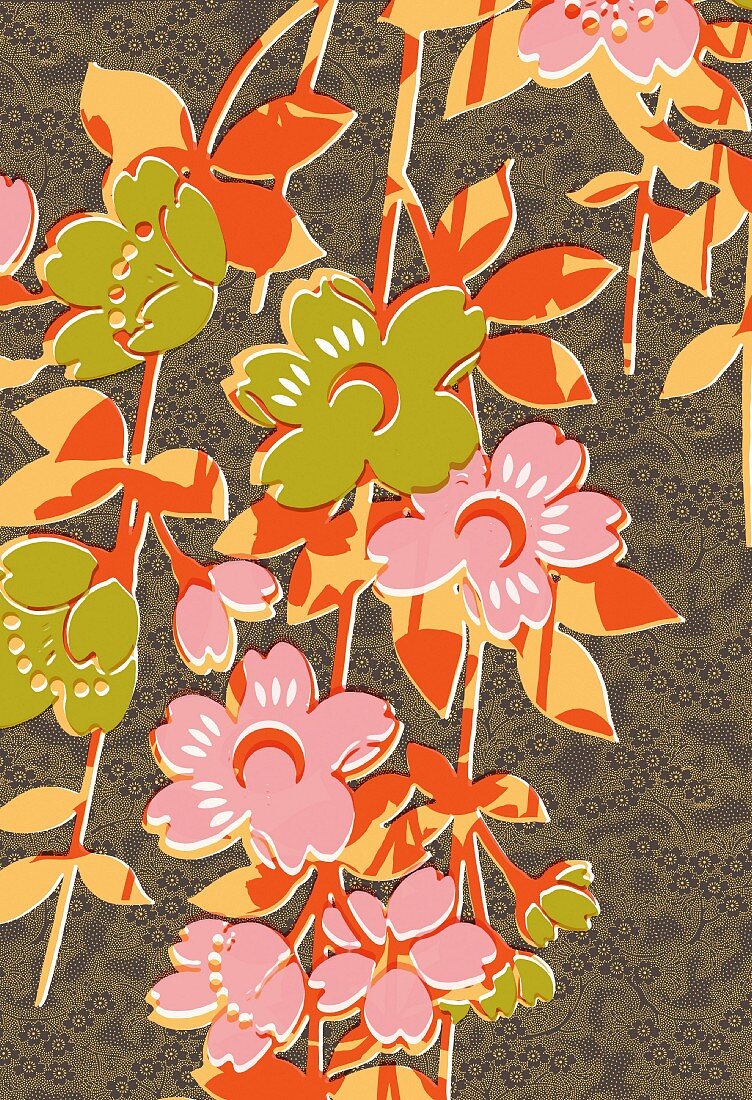 Rosa und grüne Tropenblüten (Illustration)