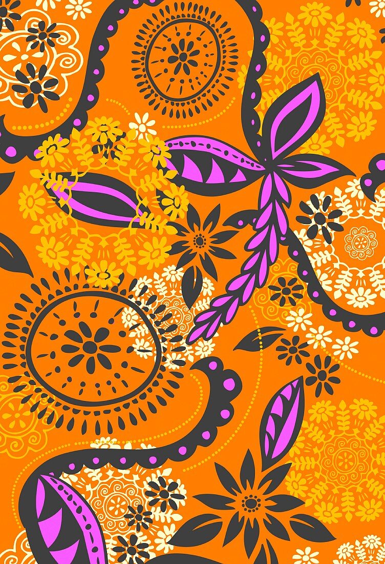 Grafisches Blumendesign in Orange und Magenta (Illustration)